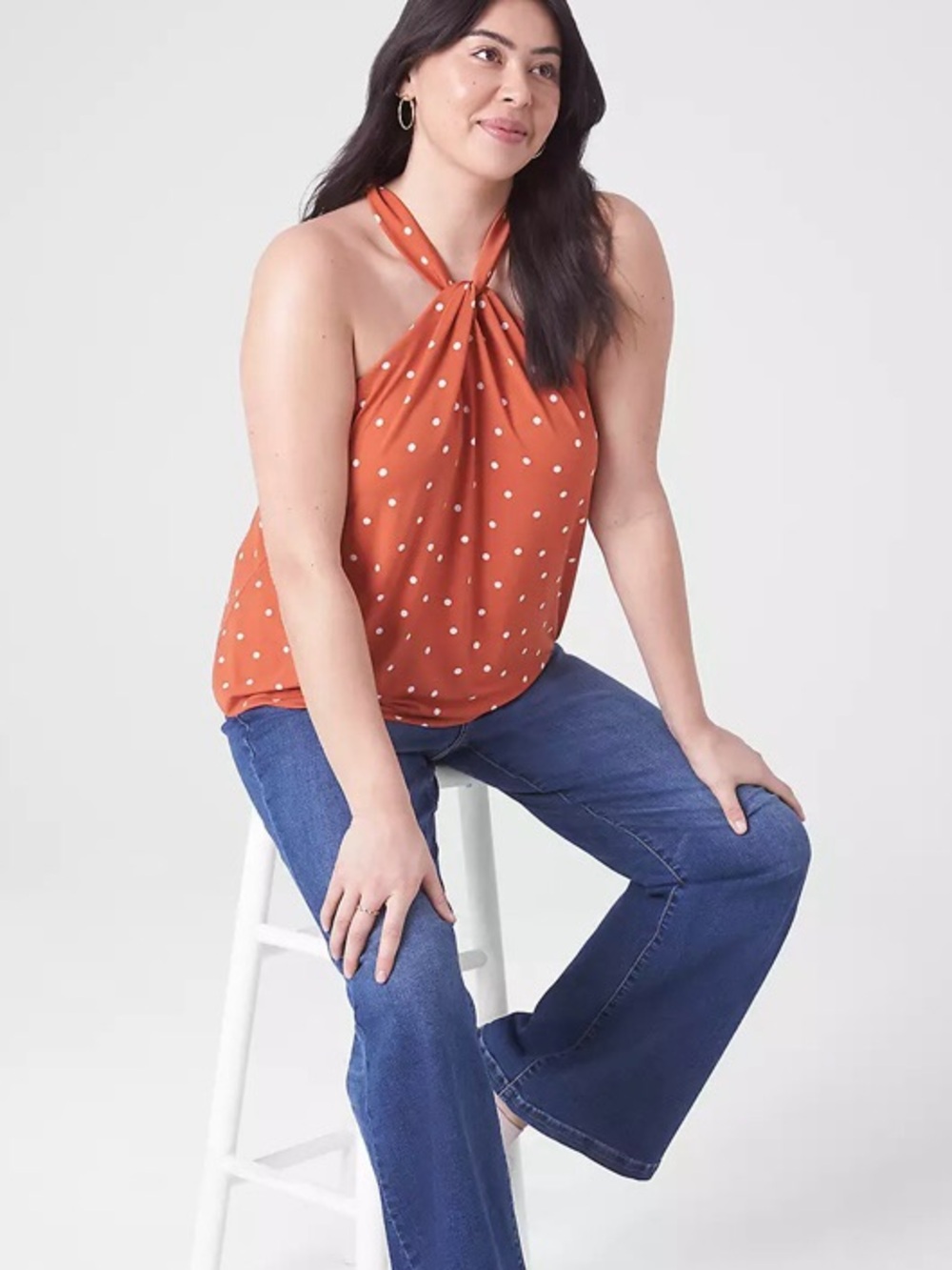 Lane Bryant Top Orange Polka Dot Halter Sleeveless Retro Sz 18 20 Blouse NEW!